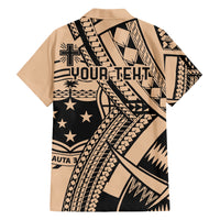 Custom Samoa Manuia le 62 Tausaga O le Tuto’atasi Family Matching Short Sleeve Bodycon Dress and Hawaiian Shirt Samoan Tatau Beige Art