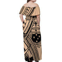 Custom Samoa Manuia le 62 Tausaga O le Tuto’atasi Off Shoulder Maxi Dress Samoan Tatau Beige Art