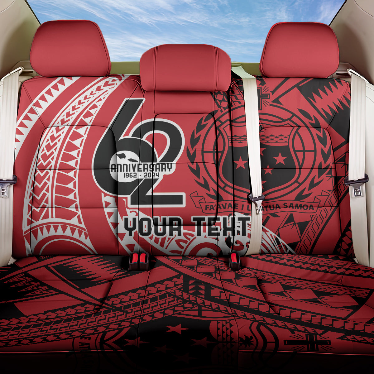 Custom Samoa Manuia le 62 Tausaga O le Tuto’atasi Back Car Seat Cover Samoan Tatau Red Art