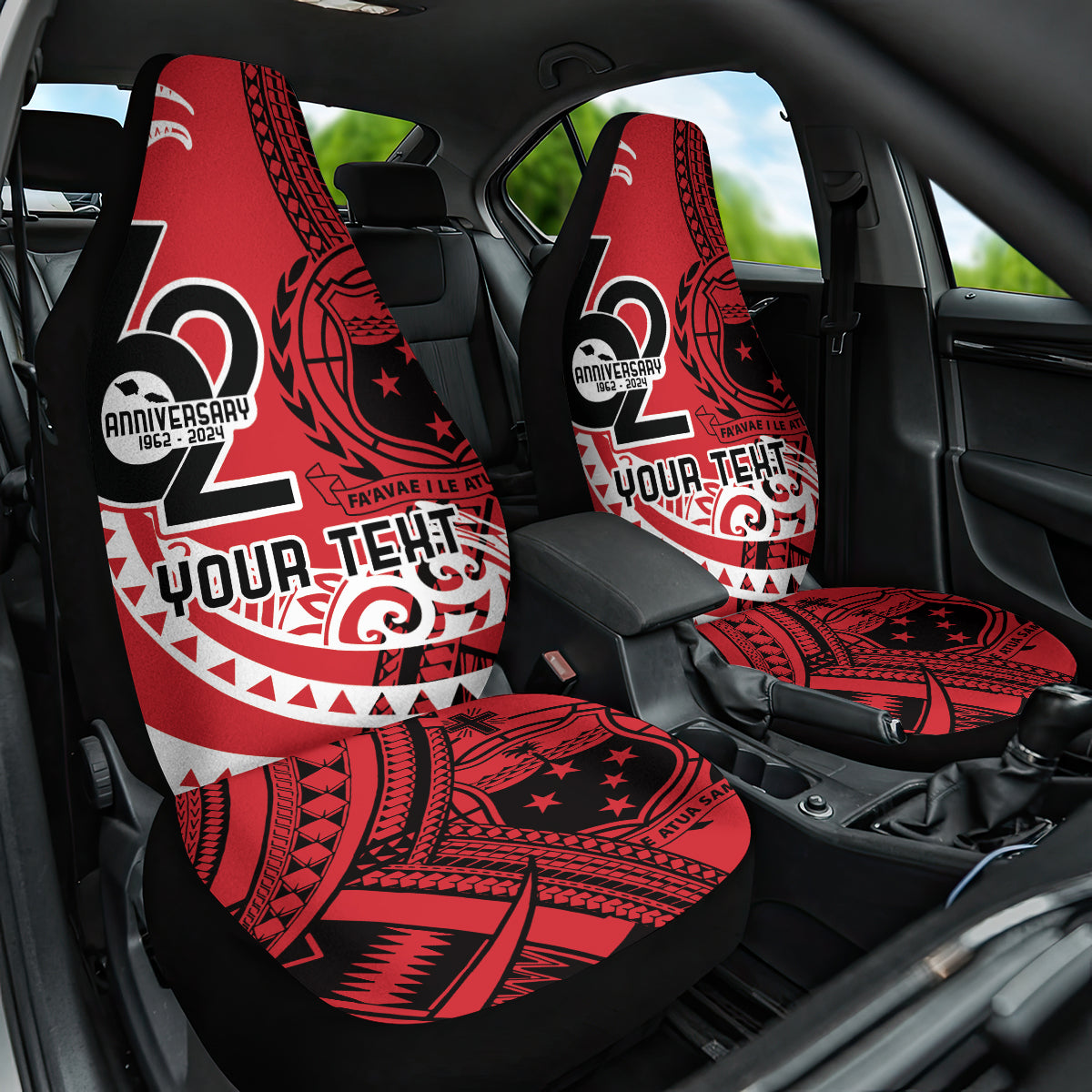 Custom Samoa Manuia le 62 Tausaga O le Tuto’atasi Car Seat Cover Samoan Tatau Red Art