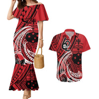 Custom Samoa Manuia le 62 Tausaga O le Tutoatasi Couples Matching Mermaid Dress and Hawaiian Shirt Samoan Tatau Red Art LT9 Red - Polynesian Pride