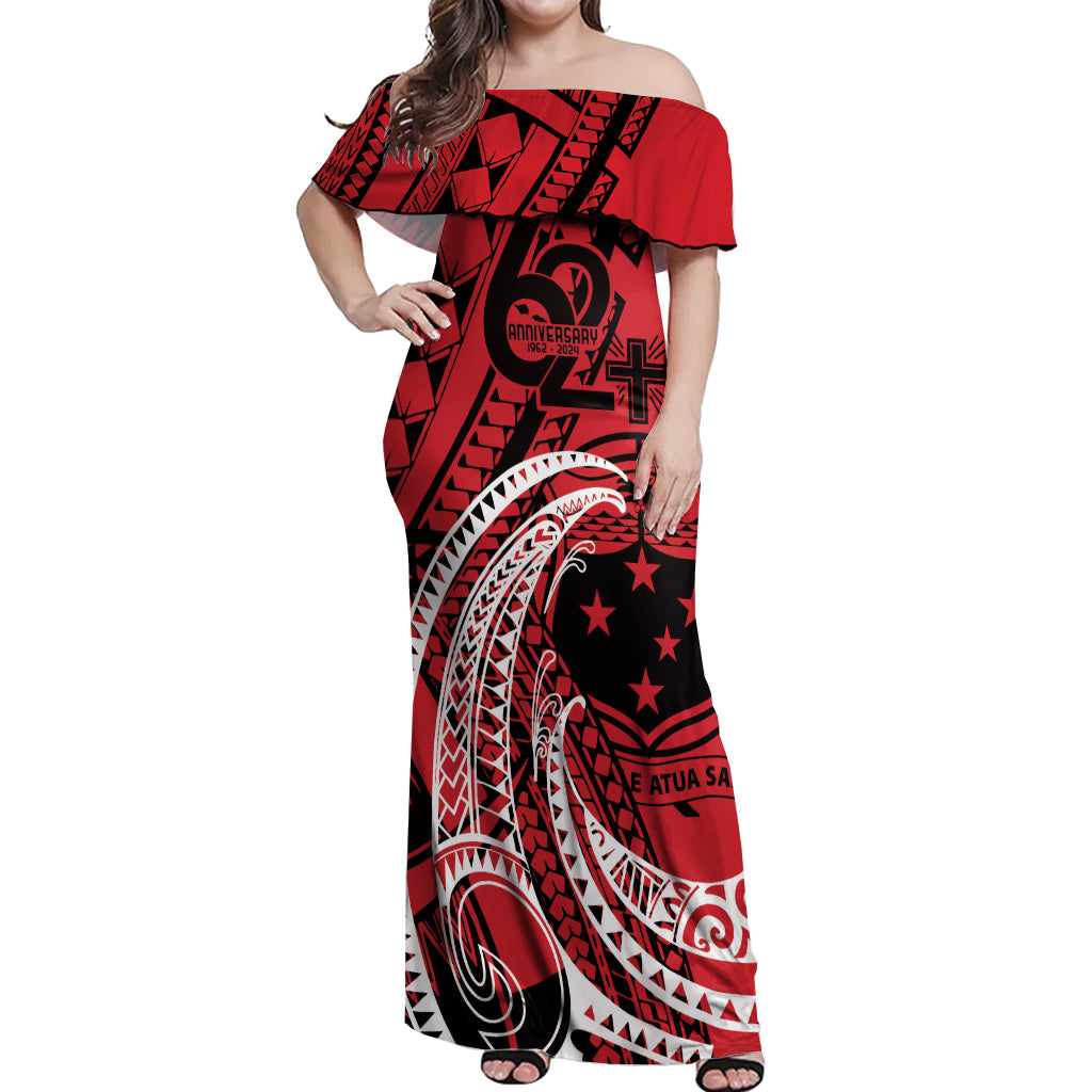 Custom Samoa Manuia le 62 Tausaga O le Tuto’atasi Off Shoulder Maxi Dress Samoan Tatau Red Art