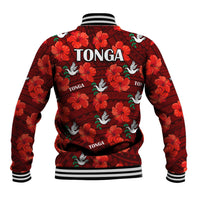 Tonga Rugby Baseball Jacket Polynesian Style With Hibiscus LT9 - Polynesian Pride
