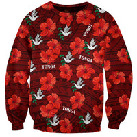 Tonga Rugby Sweatshirt Polynesian Style With Hibiscus LT9 Unisex Red - Polynesian Pride
