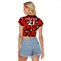 (Custom Text And Number) Tonga Rugby Raglan Cropped T Shirt Polynesian Style With Hibiscus LT9 - Polynesian Pride