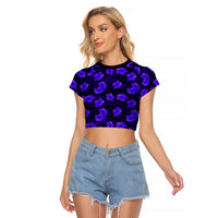 Polynesian Pride Hawaii Style With Hibiscus Raglan Cropped T Shirt Blue LT9 Female Blue - Polynesian Pride