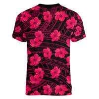 Polynesian Pride Hawaii Style With Hibiscus Women V Neck T Shirt Pink LT9 - Polynesian Pride