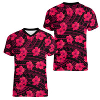 Polynesian Pride Hawaii Style With Hibiscus Women V Neck T Shirt Pink LT9 - Polynesian Pride