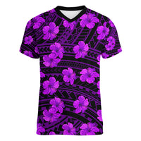 Polynesian Pride Hawaii Style With Hibiscus Women V Neck T Shirt Purple LT9 Female Purple - Polynesian Pride