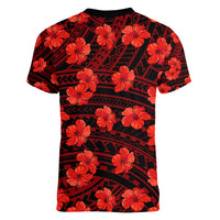 Polynesian Pride Hawaii Style With Hibiscus Women V Neck T Shirt Red LT9 - Polynesian Pride