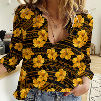 Polynesian Pride Hawaii Style With Hibiscus Women Casual Shirt Yellow LT9 Female Yellow - Polynesian Pride