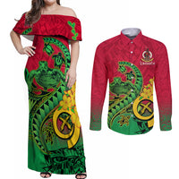 Vanuatu Islands Couples Matching Off Shoulder Maxi Dress and Long Sleeve Button Shirts Polynesian Tattoo and Sea Turtle LT9 Green - Polynesian Pride