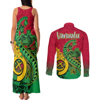 Vanuatu Islands Couples Matching Tank Maxi Dress and Long Sleeve Button Shirts Polynesian Tattoo and Sea Turtle LT9 - Polynesian Pride