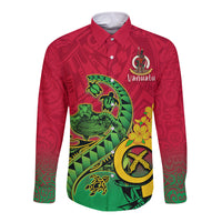 Vanuatu Islands Long Sleeve Button Shirt Polynesian Tattoo and Sea Turtle LT9 Unisex Green - Polynesian Pride