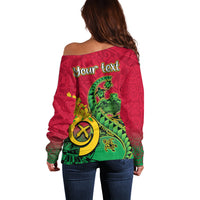 Personalised Vanuatu Islands Off Shoulder Sweater Polynesian Tattoo and Sea Turtle LT9 - Polynesian Pride
