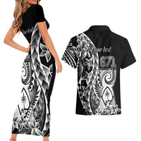 671 Guam Personalised Couples Matching Short Sleeve Bodycon Dress and Hawaiian Shirt Latte Stone Tribal
