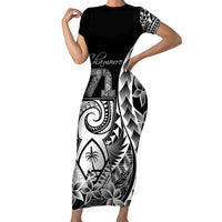 671 Guam Personalised Short Sleeve Bodycon Dress Latte Stone Tribal LT9 Long Dress Black - Polynesian Pride