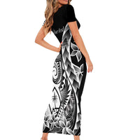 671 Guam Personalised Short Sleeve Bodycon Dress Latte Stone Tribal LT9 - Polynesian Pride