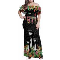 671 Guam Personalised Family Matching Off Shoulder Maxi Dress and Hawaiian Shirt Latte Stone and Tropical Flowers