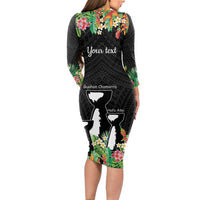 671 Guam Personalised Long Sleeve Bodycon Dress Latte Stone and Tropical Flowers