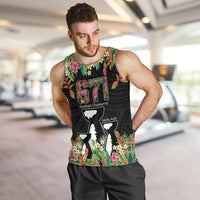 671 Guam Personalised Men Tank Top Latte Stone and Tropical Flowers LT9 Black - Polynesian Pride