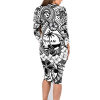 Guam Hafa Adai Guasali Flowers Family Matching Long Sleeve Bodycon Dress and Hawaiian Shirt