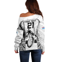 Custom Fiji Rugby Off Shoulder Sweater Go Champions World Cup 2023 Tapa Unique White Vibe LT9 - Polynesian Pride