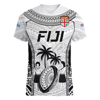 Custom Fiji Rugby Women V Neck T Shirt Go Champions World Cup 2023 Tapa Unique White Vibe LT9 Female White - Polynesian Pride