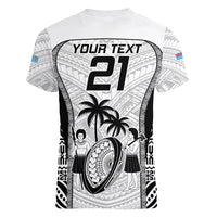 Custom Fiji Rugby Women V Neck T Shirt Go Champions World Cup 2023 Tapa Unique White Vibe LT9 - Polynesian Pride