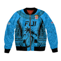 Fiji Rugby Bomber Jacket Go Champions World Cup 2023 Tapa Unique Blue Vibe LT9 Unisex Blue - Polynesian Pride