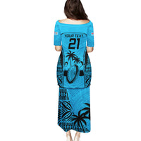 Custom Fiji Rugby Puletasi Go Champions World Cup 2023 Tapa Unique Blue Vibe LT9 - Polynesian Pride