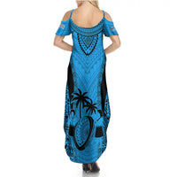 Custom Fiji Rugby Summer Maxi Dress Go Champions World Cup 2023 Tapa Unique Blue Vibe LT9 - Polynesian Pride