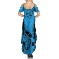 Custom Fiji Rugby Summer Maxi Dress Go Champions World Cup 2023 Tapa Unique Blue Vibe LT9 - Polynesian Pride