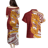 Couple Dolphins Maori Motif Couples Matching Puletasi and Hawaiian Shirt - Polynesian Pride