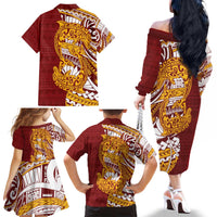 Couple Dolphins Maori Motif Family Matching Off The Shoulder Long Sleeve Dress and Hawaiian Shirt - Polynesian Pride