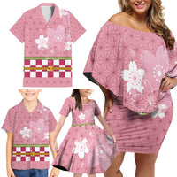 Japanese Asanoha Pattern Family Matching Off Shoulder Short Dress and Hawaiian Shirt Charm Against Evil Spirits - Polynesian Pride