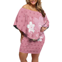 Japanese Asanoha Pattern Off Shoulder Short Dress Charm Against Evil Spirits LT9 Women Pink - Polynesian Pride