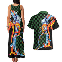 Japanese Asanoha Pattern Couples Matching Tank Maxi Dress and Hawaiian Shirt Sun Flame Slayer Dragon Hinokami Kagura Spirit - Polynesian Pride