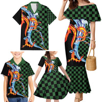 Japanese Asanoha Pattern Family Matching Mermaid Dress and Hawaiian Shirt Sun Flame Slayer Dragon Hinokami Kagura Spirit - Polynesian Pride