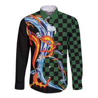 Japanese Asanoha Pattern Long Sleeve Button Shirt Sun Flame Slayer Dragon Hinokami Kagura Spirit - Polynesian Pride