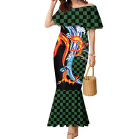 Japanese Asanoha Pattern Mermaid Dress Sun Flame Slayer Dragon Hinokami Kagura Spirit - Polynesian Pride