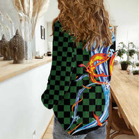 Japanese Asanoha Pattern Women Casual Shirt Sun Flame Slayer Dragon Hinokami Kagura Spirit - Polynesian Pride