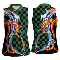 Japanese Asanoha Pattern Women Sleeveless Polo Shirt Sun Flame Slayer Dragon Hinokami Kagura Spirit - Polynesian Pride