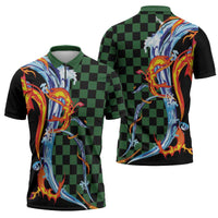 Japanese Asanoha Pattern Zipper Polo Shirt Sun Flame Slayer Dragon Hinokami Kagura Spirit - Polynesian Pride