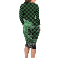 Japanese Asanoha Pattern Long Sleeve Bodycon Dress Water Breathing Slayer Dragon - Polynesian Pride