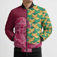 Japanese Bishamon-Kikkou Pattern Bomber Puffer Jacket Water Pillar Silent River Flow LT9 - Polynesian Pride
