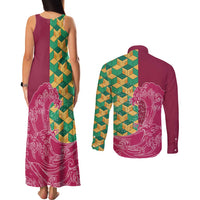 Japanese Bishamon-Kikkou Pattern Couples Matching Tank Maxi Dress and Long Sleeve Button Shirt Water Pillar Silent River Flow - Polynesian Pride