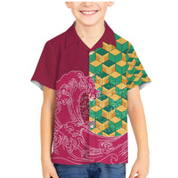 Japanese Bishamon-Kikkou Pattern Family Matching Mermaid Dress and Hawaiian Shirt Water Pillar Silent River Flow - Polynesian Pride