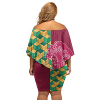 Japanese Bishamon-Kikkou Pattern Family Matching Off Shoulder Short Dress and Hawaiian Shirt Water Pillar Silent River Flow - Polynesian Pride