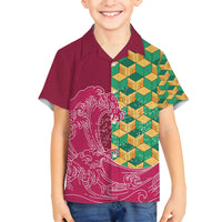 Japanese Bishamon-Kikkou Pattern Family Matching Summer Maxi Dress and Hawaiian Shirt Water Pillar Silent River Flow - Polynesian Pride